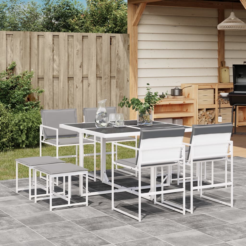 Ensemble à manger de jardin avec coussins 9 pcs blanc textilène - XIOS
