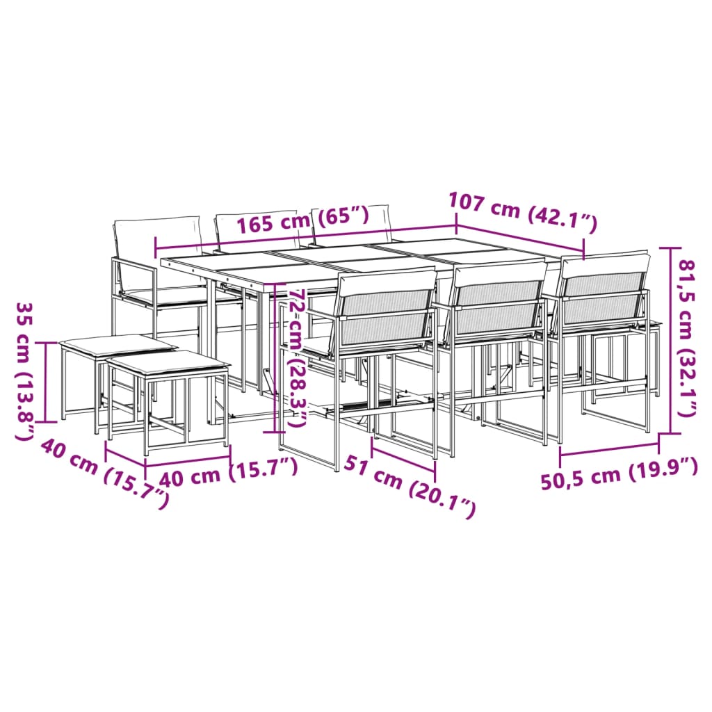 Ensemble à manger de jardin avec coussins 11pcs blanc textilène - XIOS