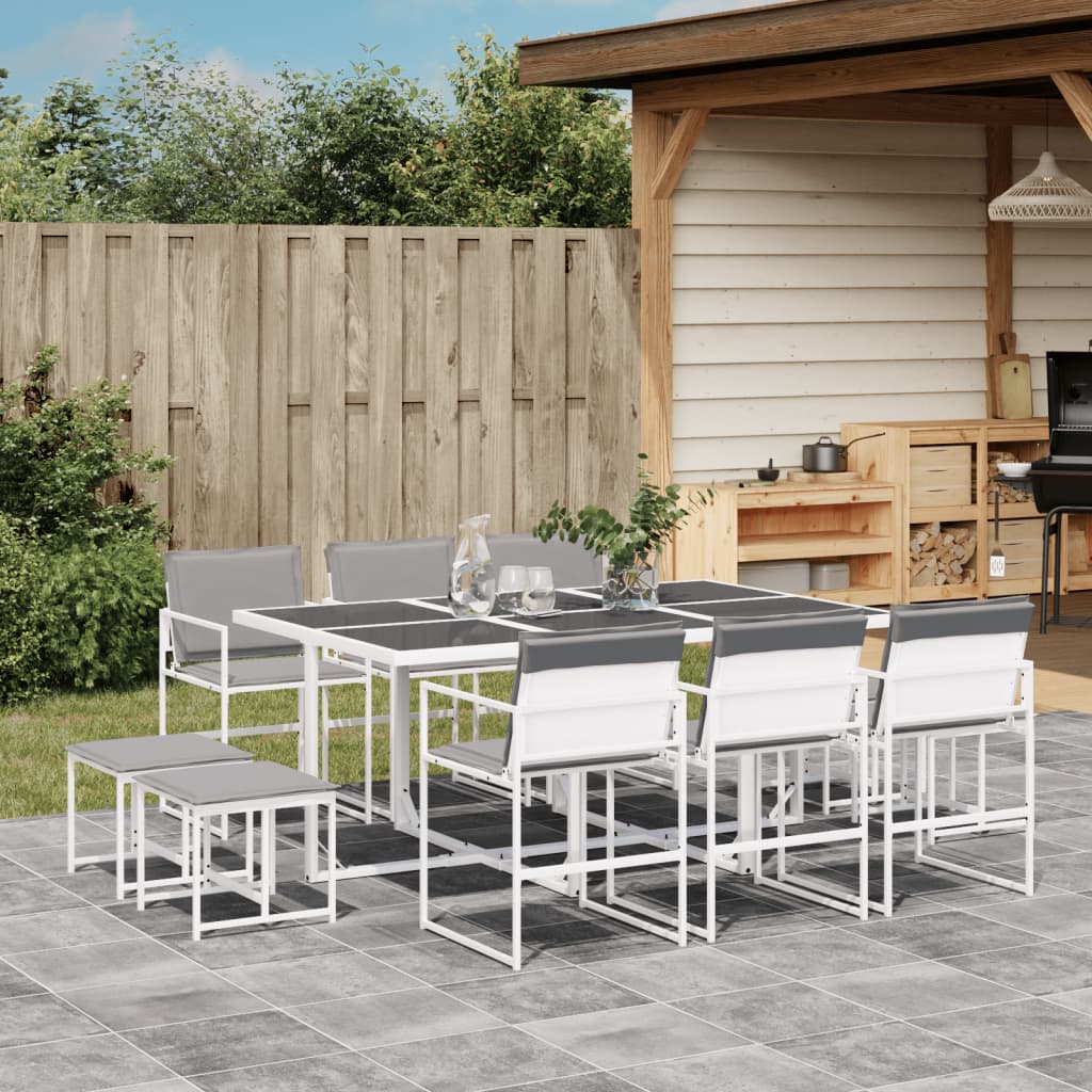 Ensemble à manger de jardin avec coussins 11pcs blanc textilène - XIOS