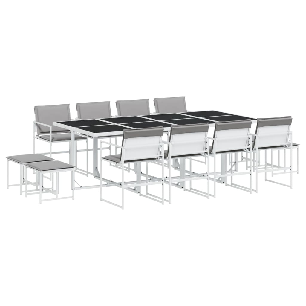 Ensemble à manger de jardin avec coussins 13pcs blanc textilène - XIOS