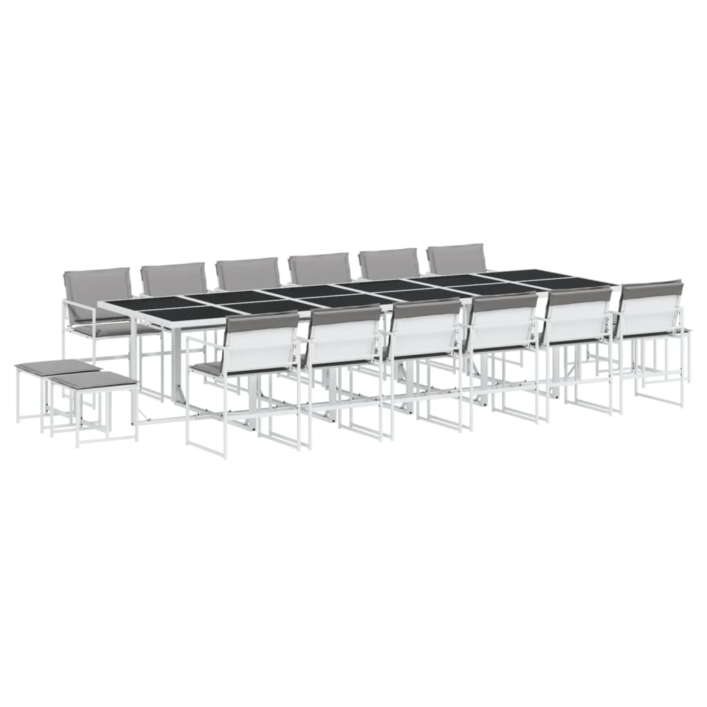 Ensemble à manger de jardin avec coussins 17pcs blanc textilène - XIOS
