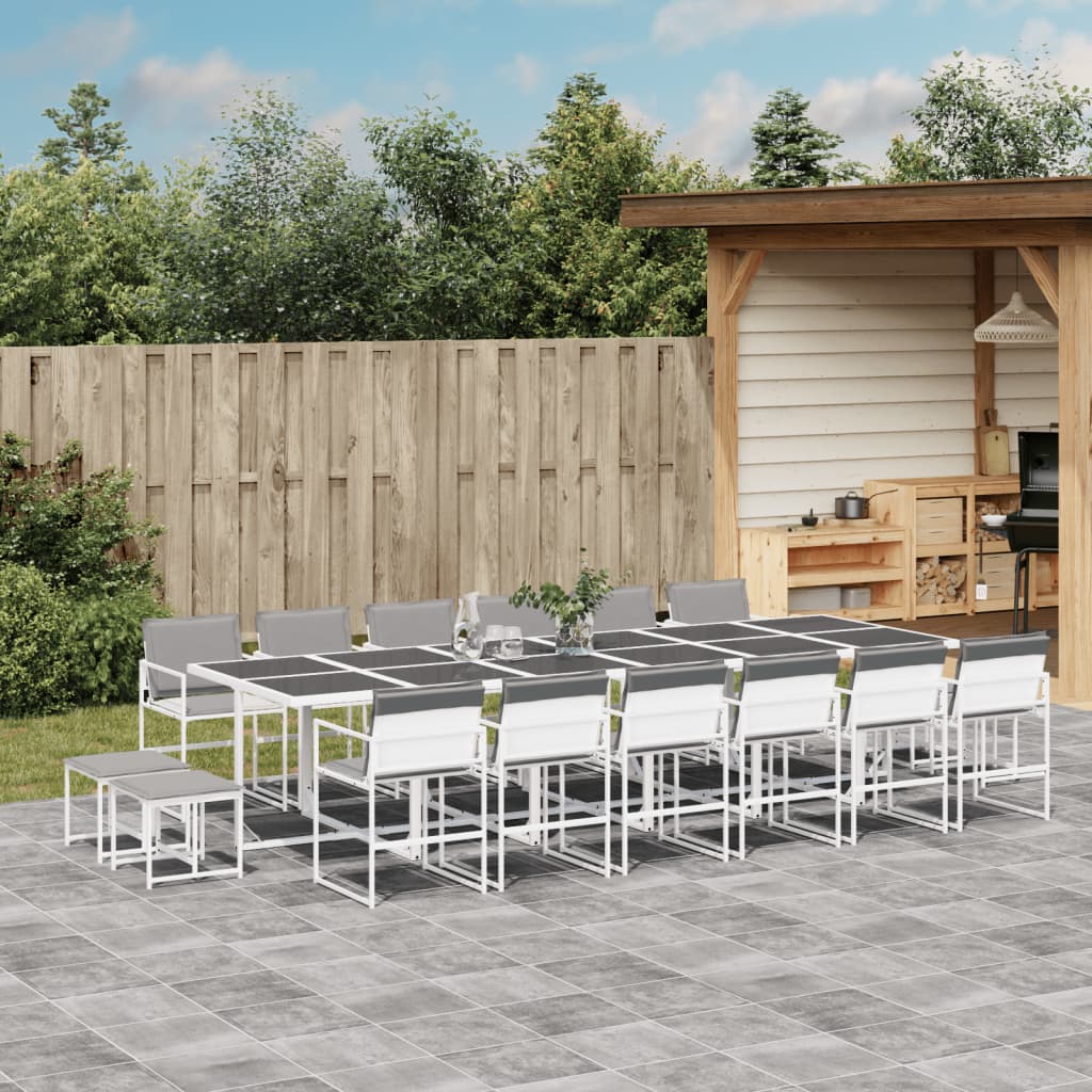 Ensemble à manger de jardin avec coussins 17pcs blanc textilène - XIOS