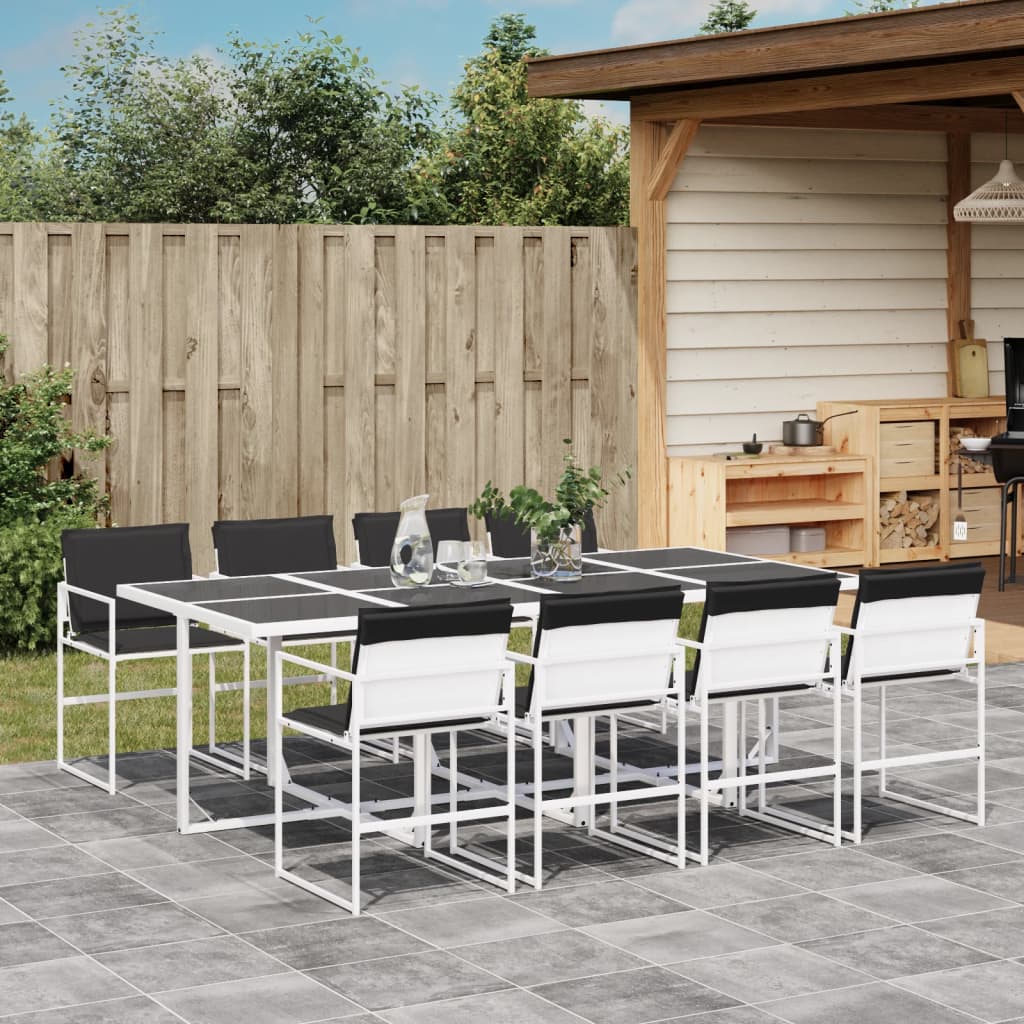 Ensemble à manger de jardin avec coussins 9 pcs blanc textilène - XIOS