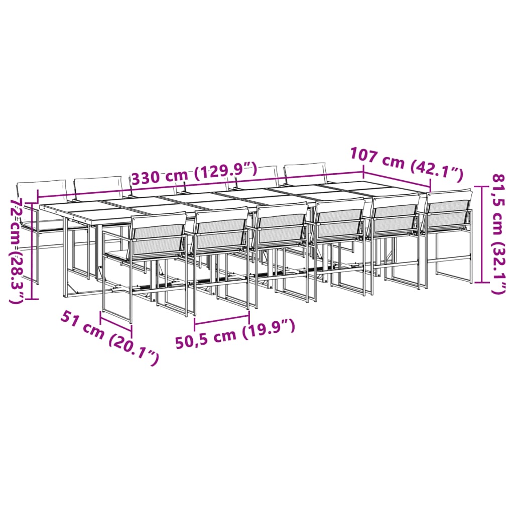 Ensemble à manger de jardin avec coussins 13pcs blanc textilène - XIOS