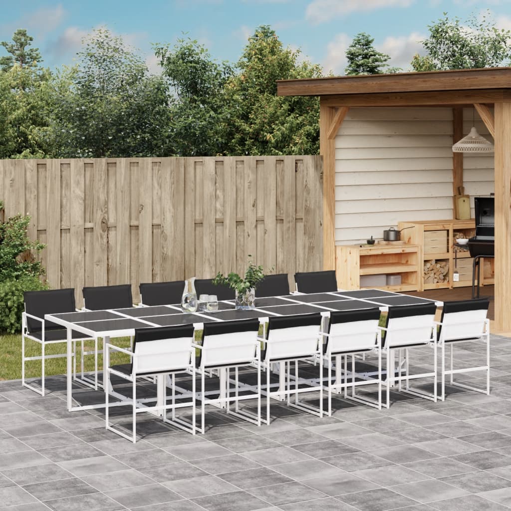Ensemble à manger de jardin avec coussins 13pcs blanc textilène - XIOS