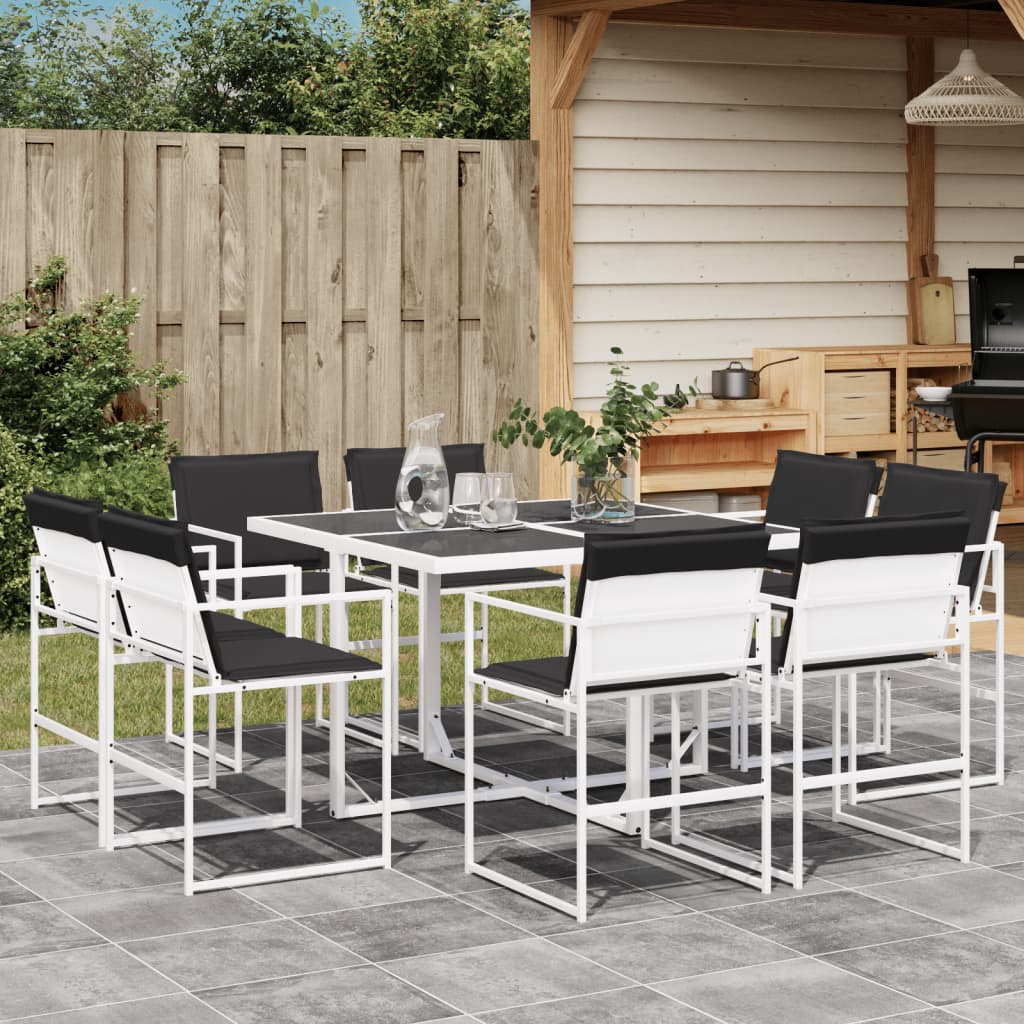 Ensemble à manger de jardin avec coussins 9 pcs blanc textilène - XIOS