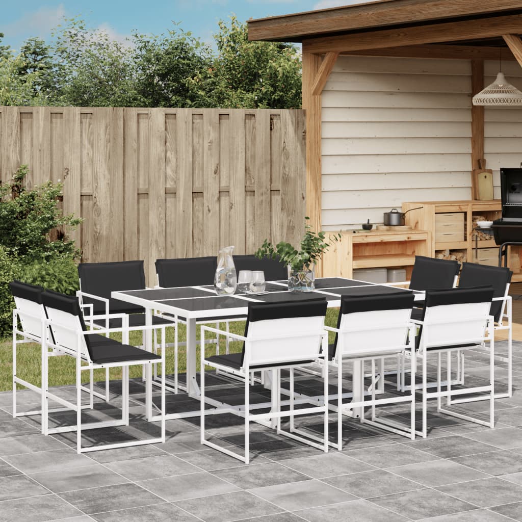 Ensemble à manger de jardin avec coussins 11pcs blanc textilène - XIOS
