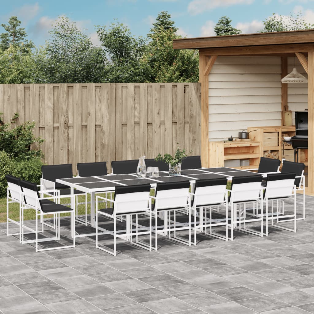 Ensemble à manger de jardin avec coussins 15pcs blanc textilène - XIOS