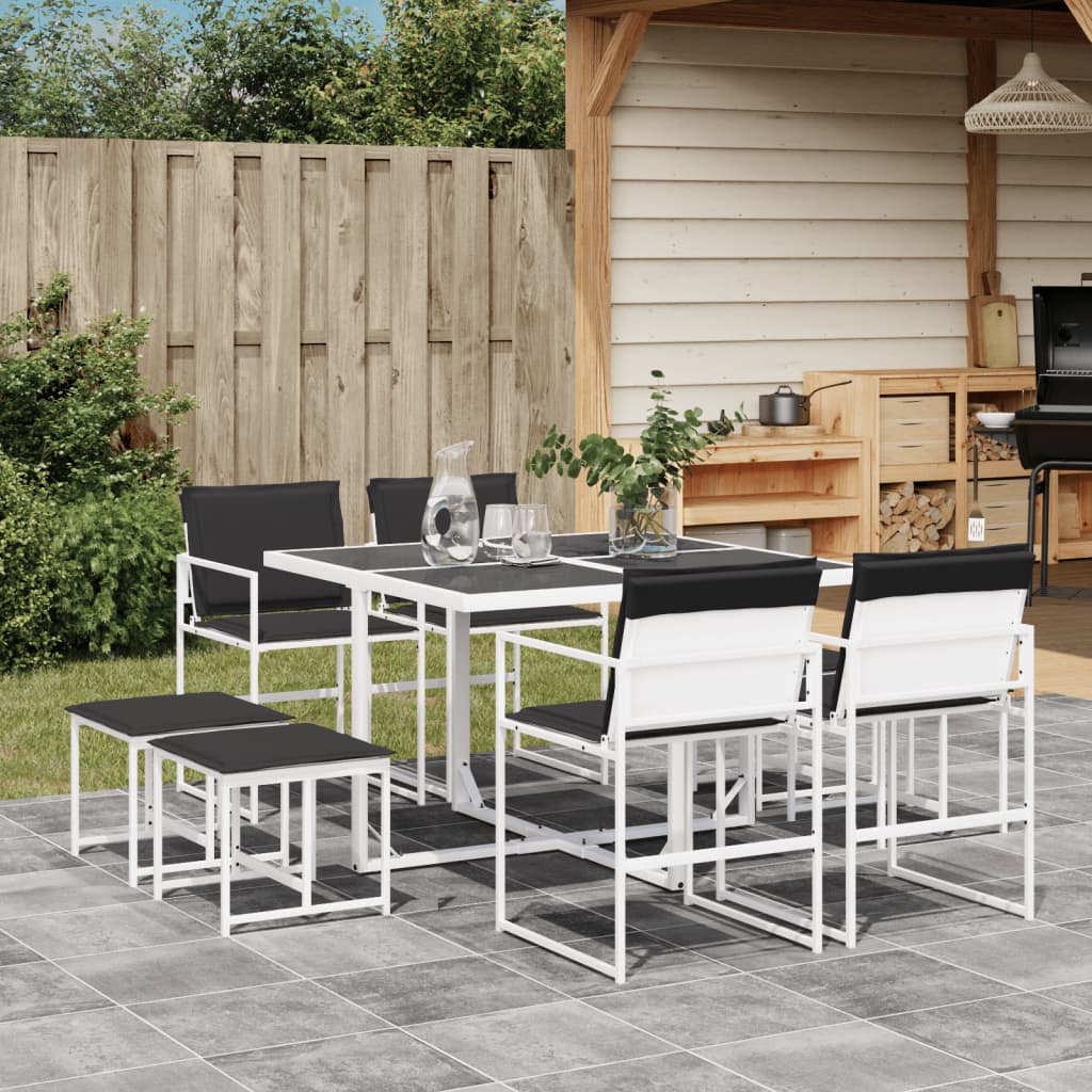 Ensemble à manger de jardin avec coussins 9 pcs blanc textilène - XIOS