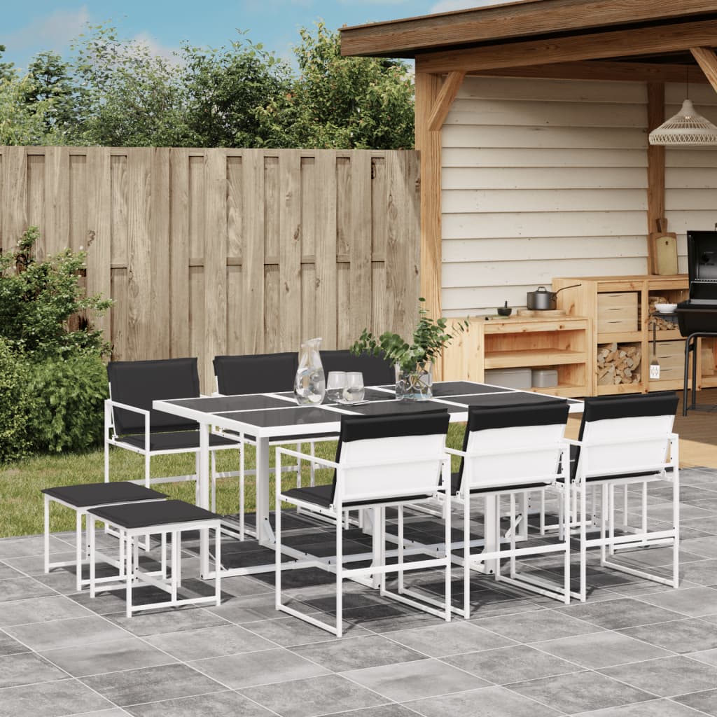 Ensemble à manger de jardin avec coussins 11pcs blanc textilène - XIOS