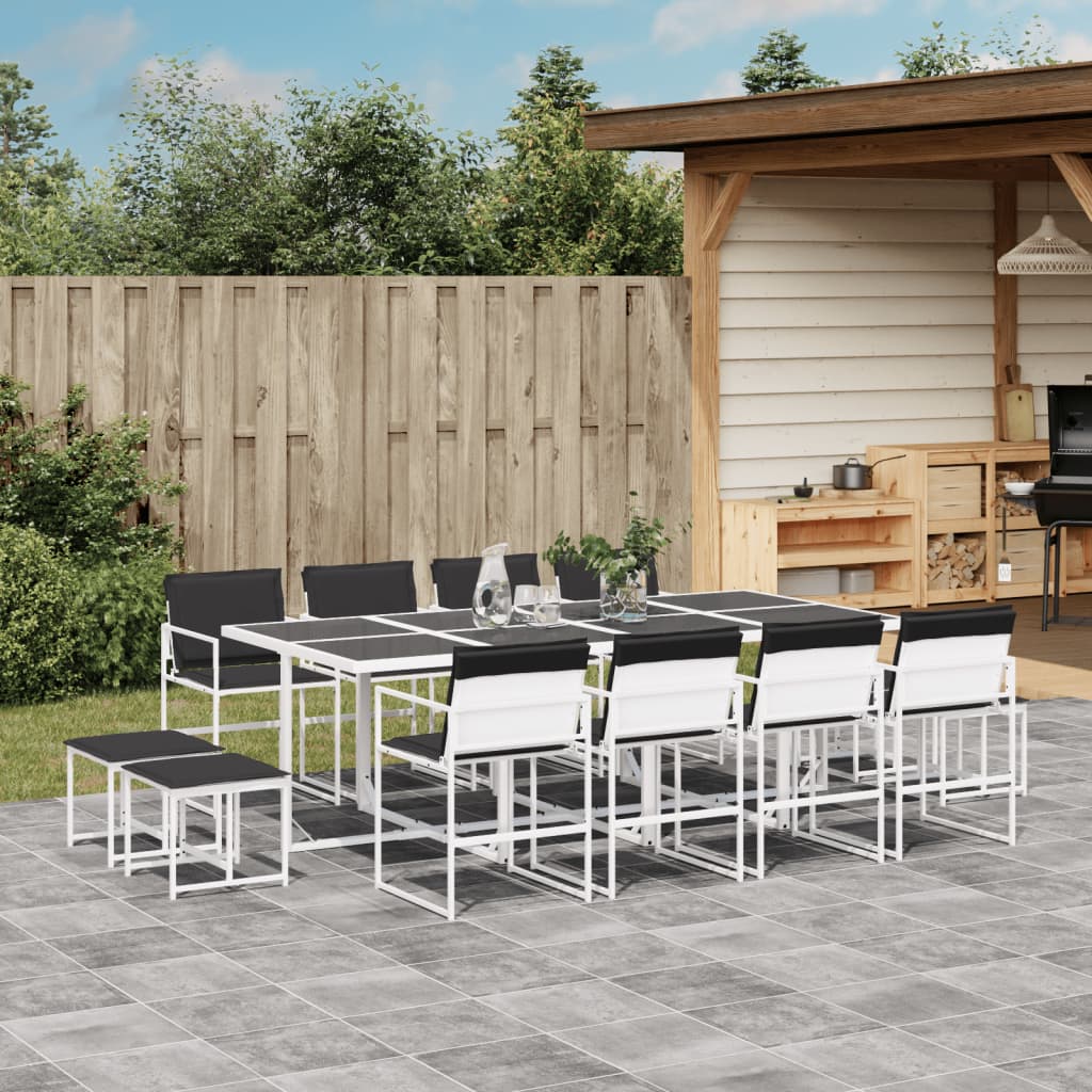 Ensemble à manger de jardin avec coussins 13pcs blanc textilène - XIOS
