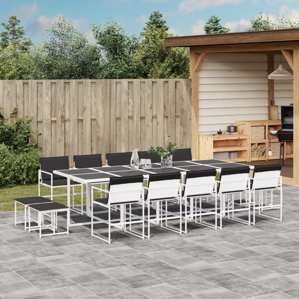 Ensemble à manger de jardin avec coussins 15pcs blanc textilène - XIOS
