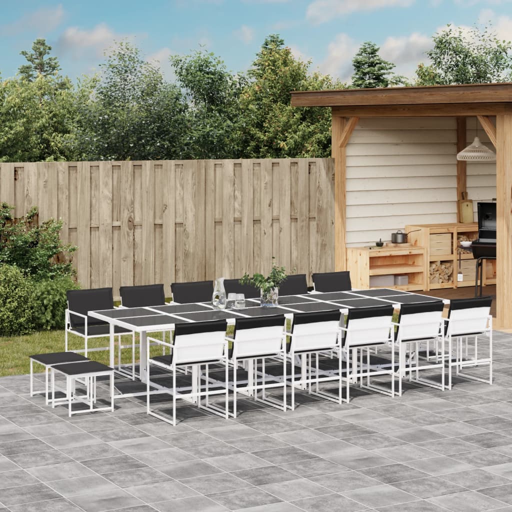 Ensemble à manger de jardin avec coussins 17pcs blanc textilène - XIOS