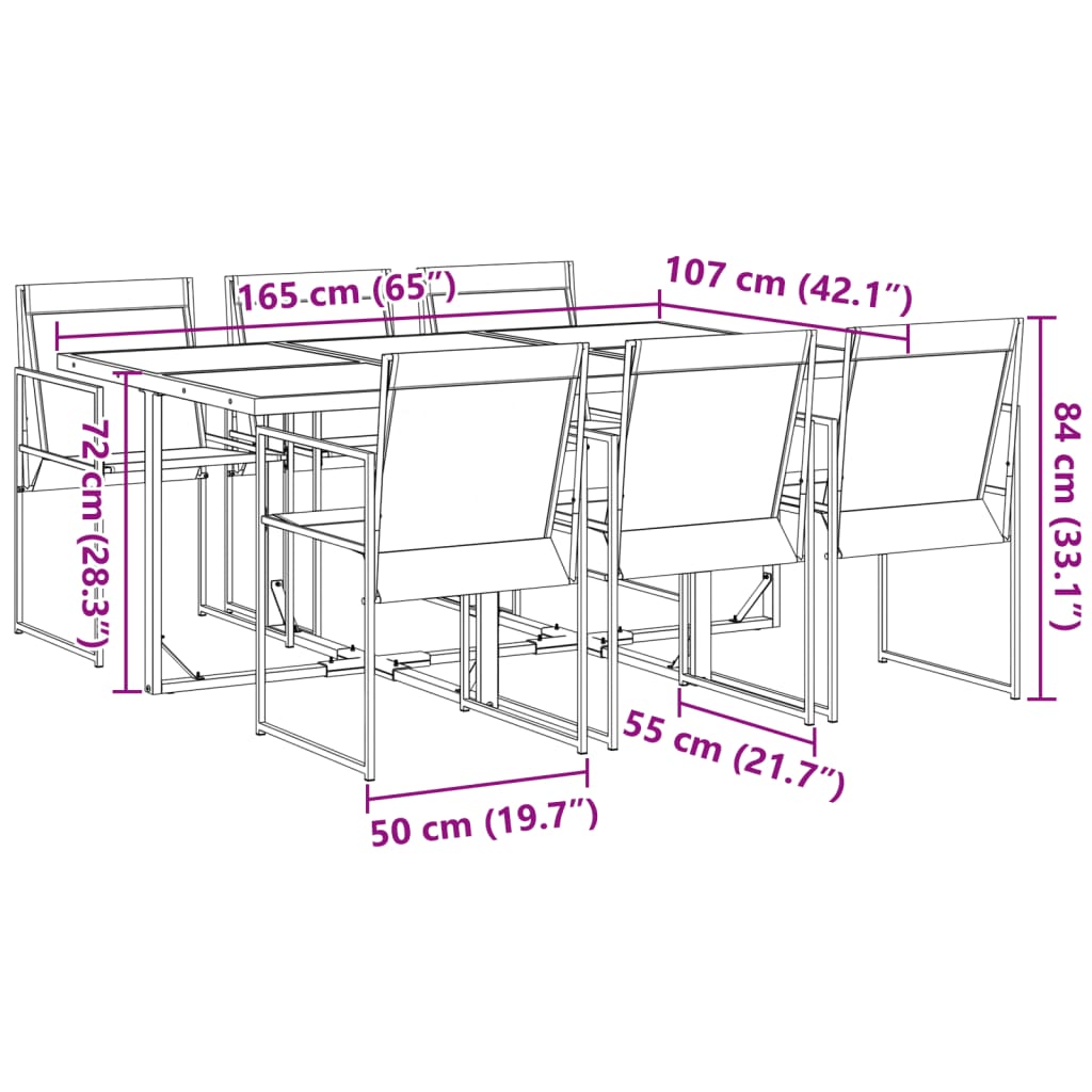 Ensemble à manger de jardin 7 pcs noir textilène - XIOS