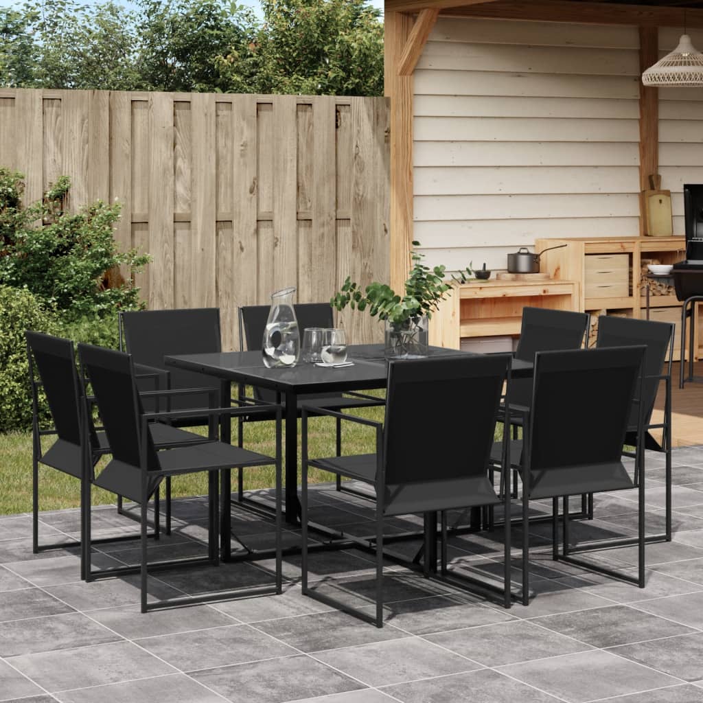 Ensemble à manger de jardin 9 pcs noir textilène - XIOS