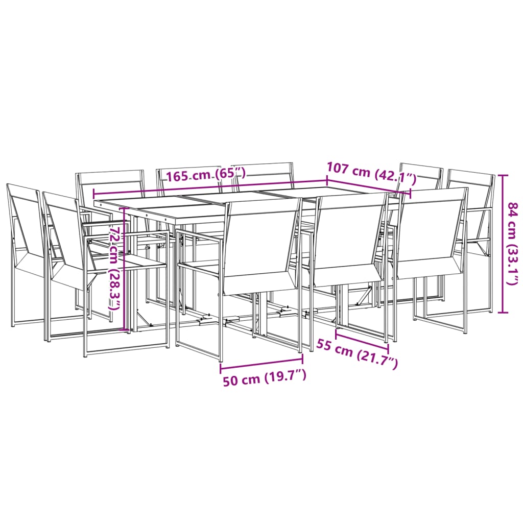 Ensemble à manger de jardin 11 pcs noir textilène - XIOS