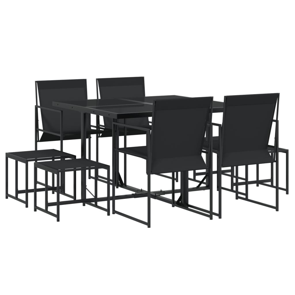 Ensemble à manger de jardin 9 pcs noir textilène - XIOS