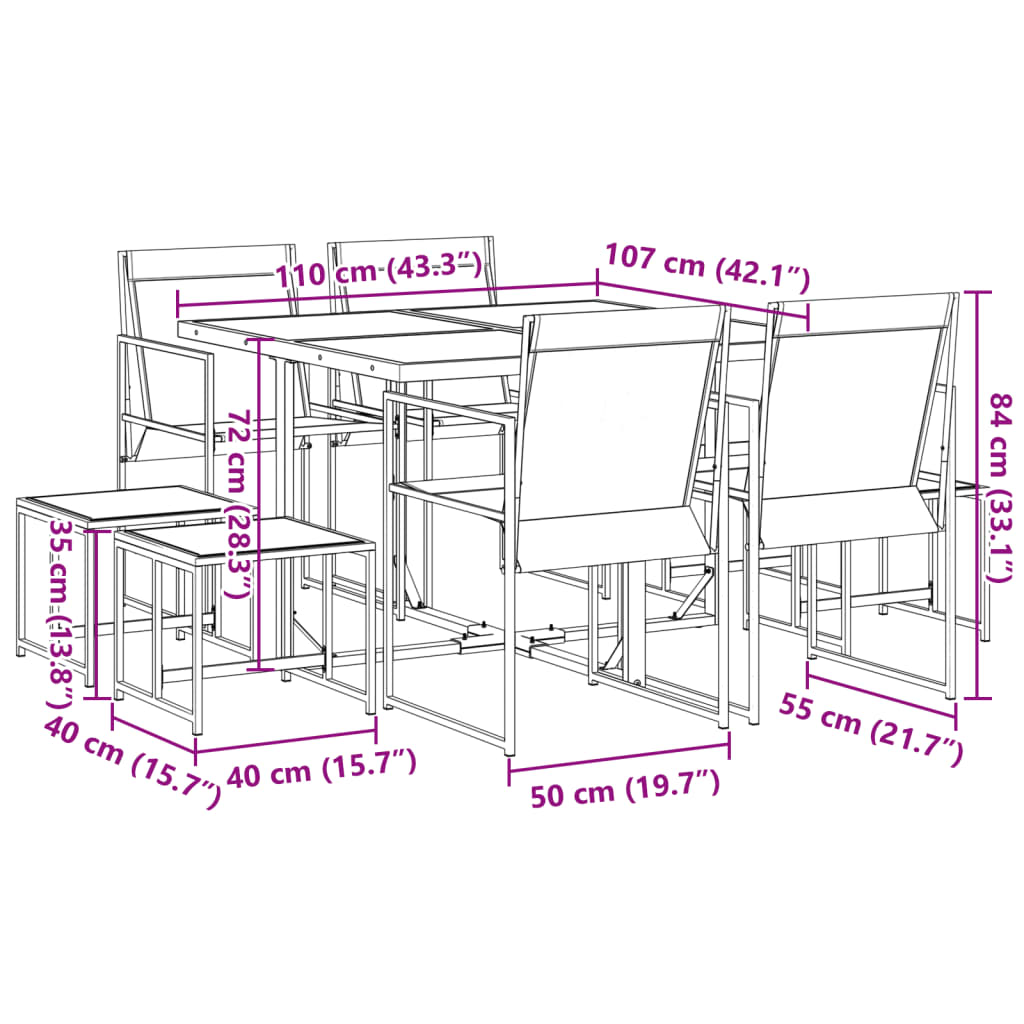 Ensemble à manger de jardin 9 pcs noir textilène - XIOS