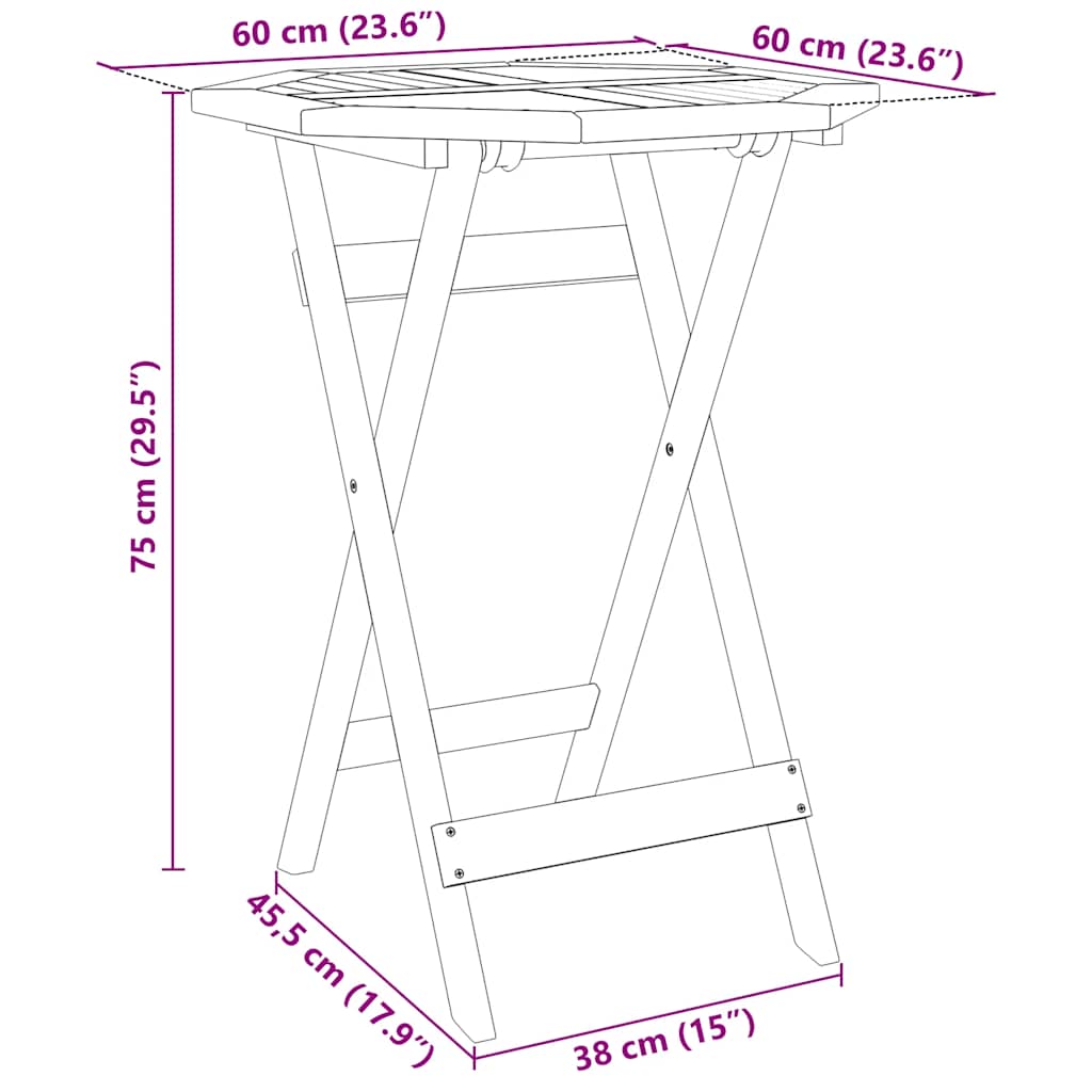 Ensemble de bistro pliable 3 pcs bois d'acacia solide - XIOS