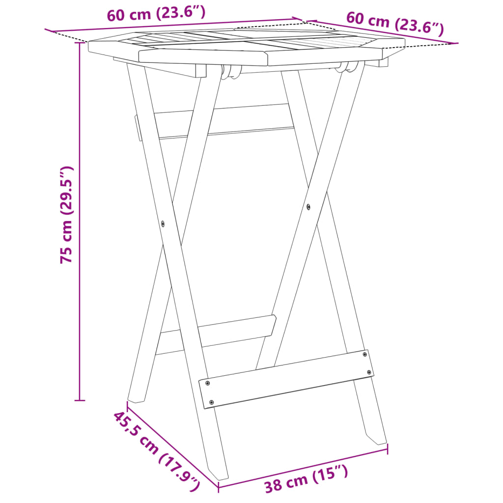 Ensemble de bistro pliable 3 pcs bois d'acacia solide - XIOS