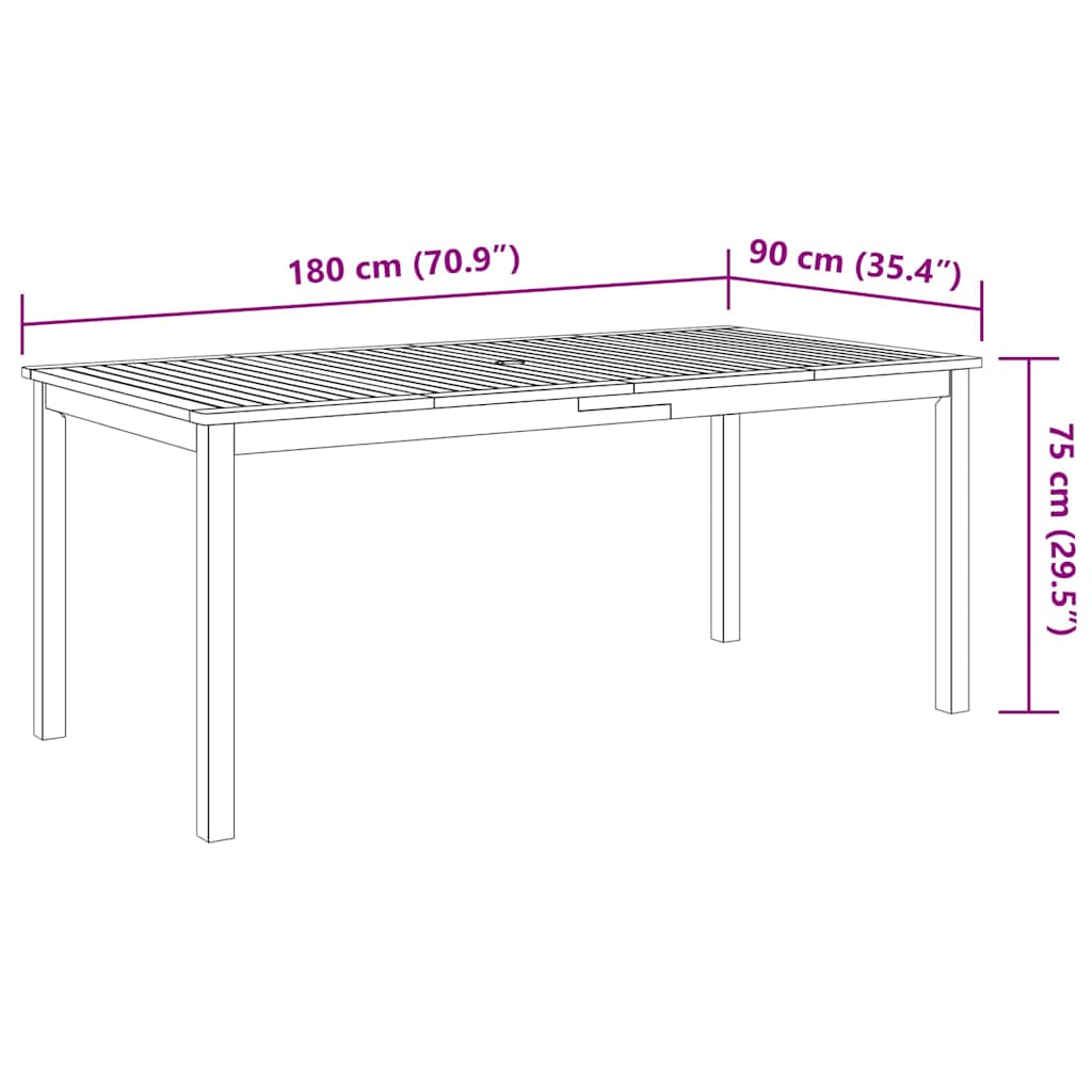 Ensemble à manger de jardin 7 pcs 180x90x75 cm Bois d'acacia solide - XIOS