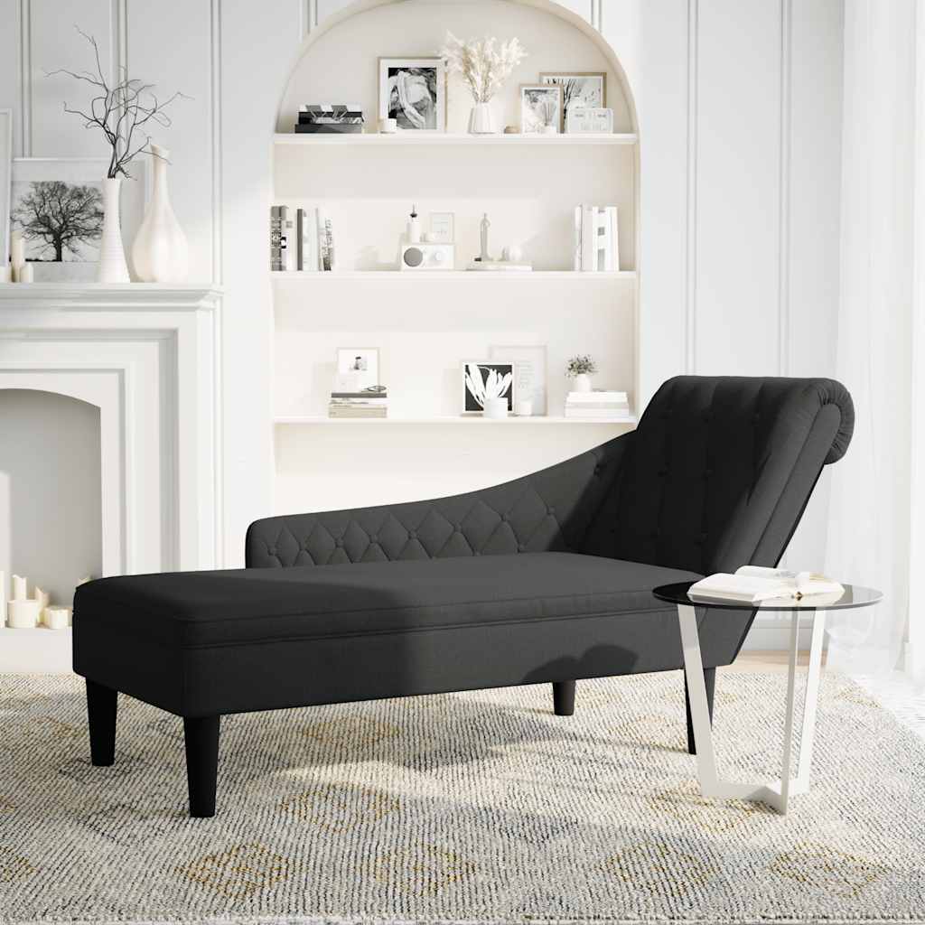 Fauteuil long avec coussin et accoudoir droit noir tissu - XIOS