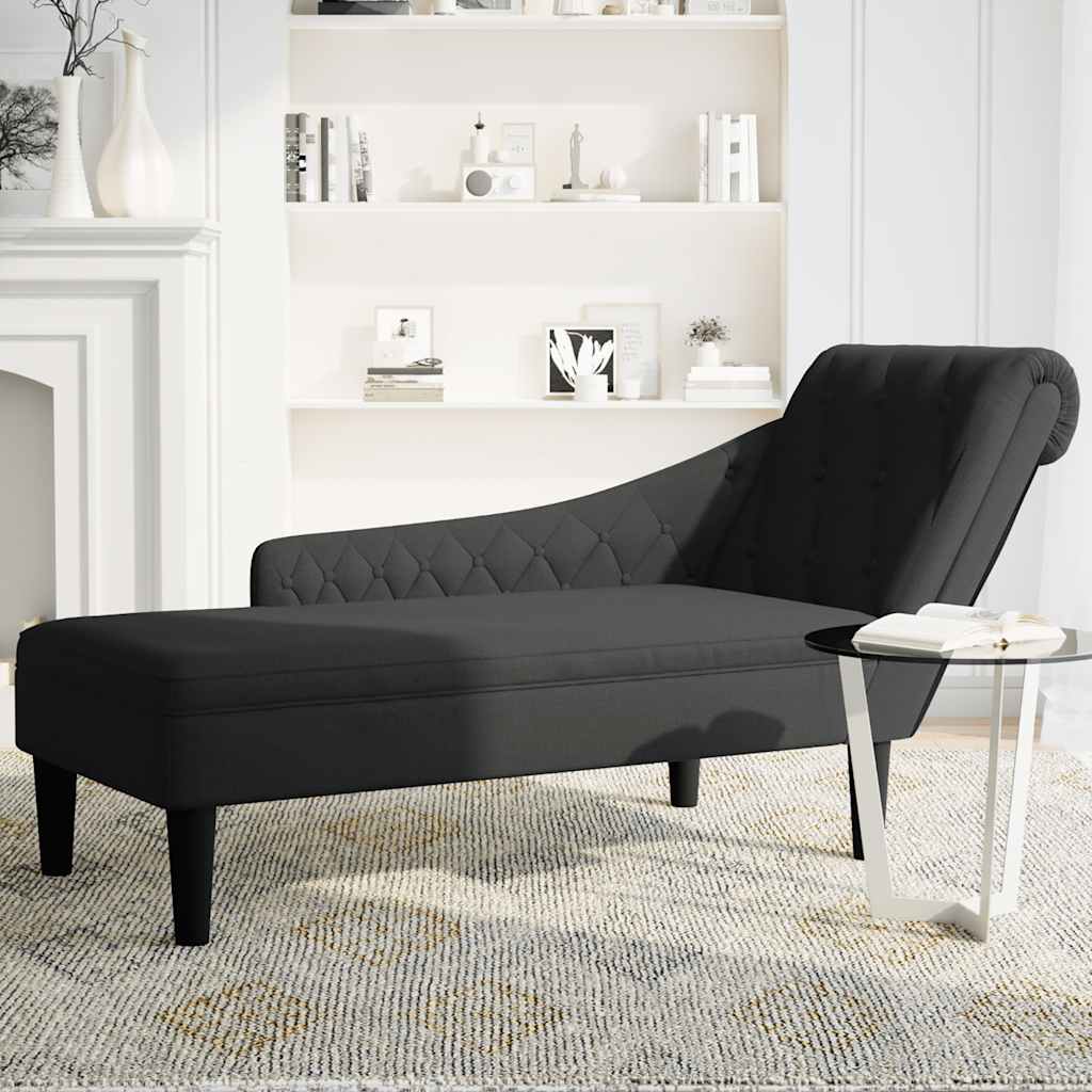 Fauteuil long avec coussin et accoudoir droit noir tissu - XIOS