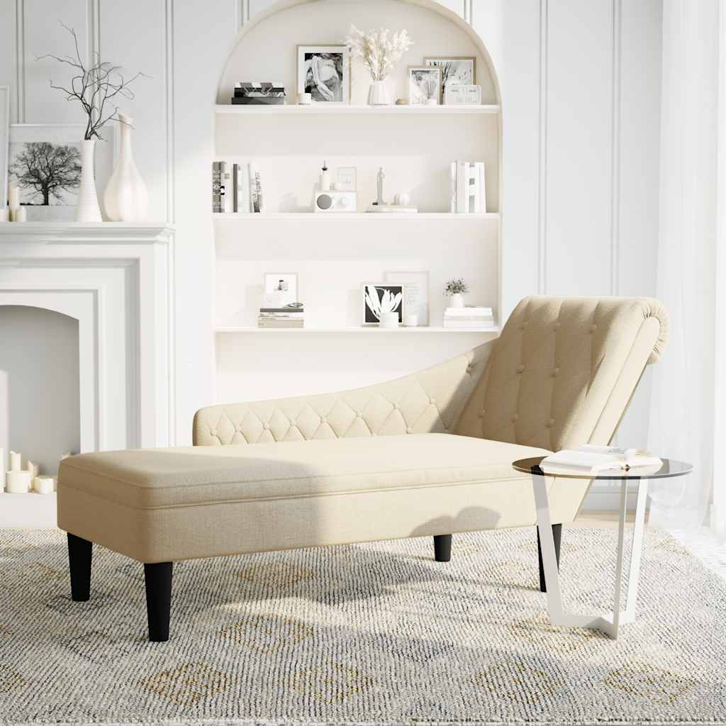 Fauteuil long avec coussin et accoudoir droit crème tissu - XIOS