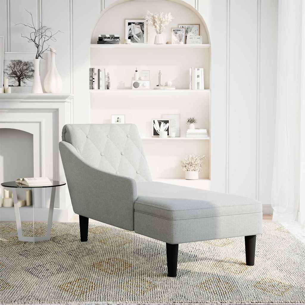 Fauteuil long avec coussin et accoudoir droit gris nuage tissu - XIOS