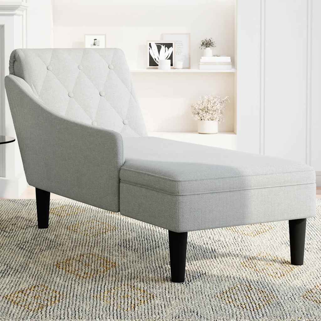 Fauteuil long avec coussin et accoudoir droit gris nuage tissu - XIOS