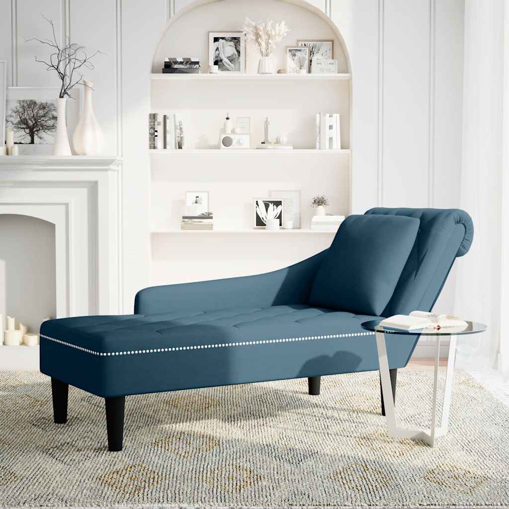 Fauteuil long avec coussin et accoudoir droit bleu velours - XIOS