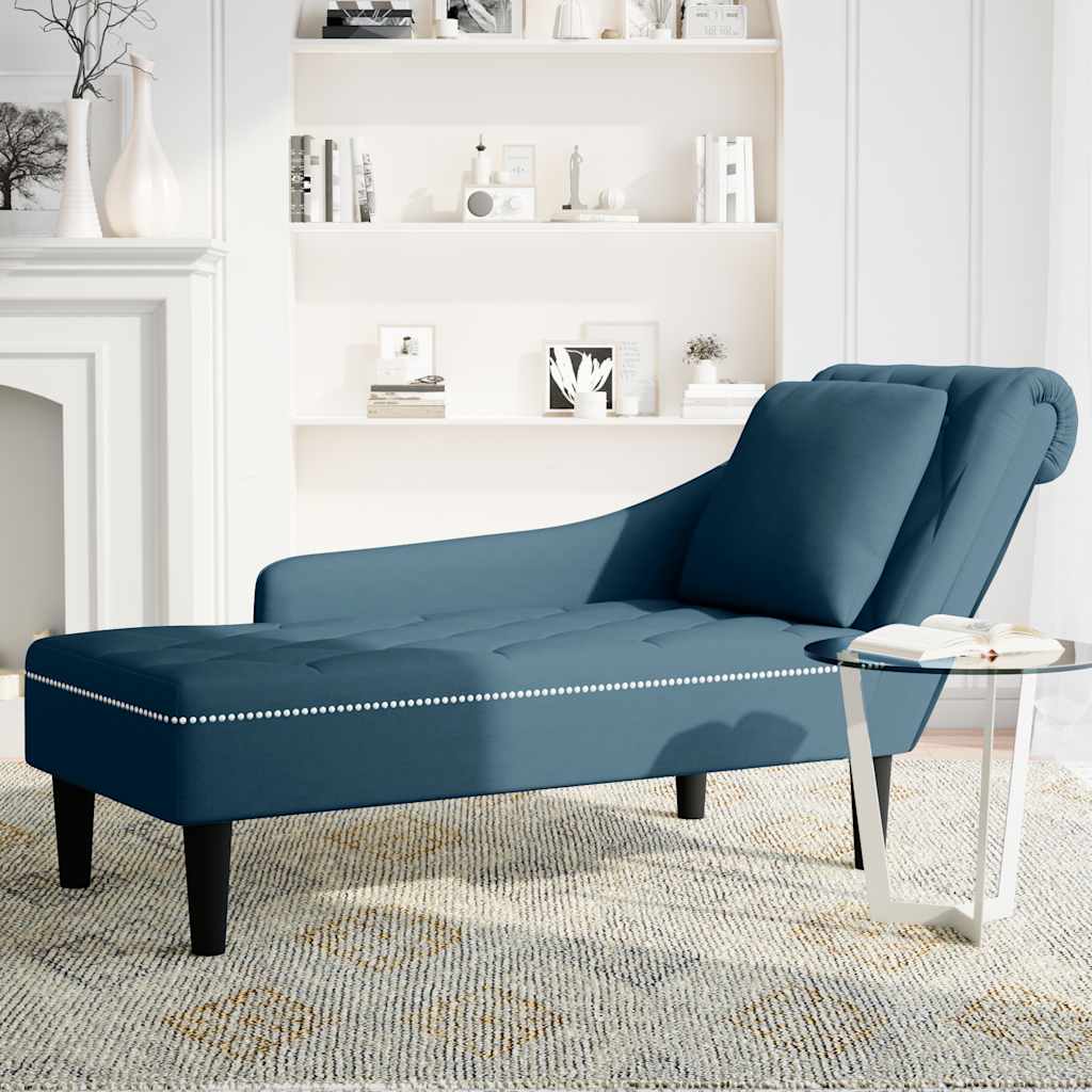 Fauteuil long avec coussin et accoudoir droit bleu velours - XIOS