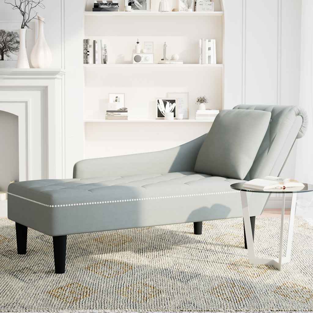 Fauteuil long et coussin et accoudoir droit gris clair velours - XIOS
