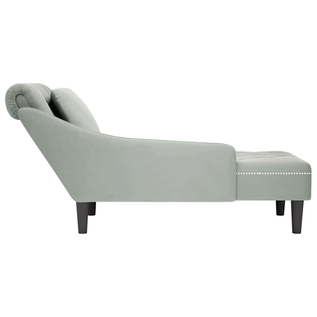 Fauteuil long et coussin et accoudoir droit gris clair velours - XIOS