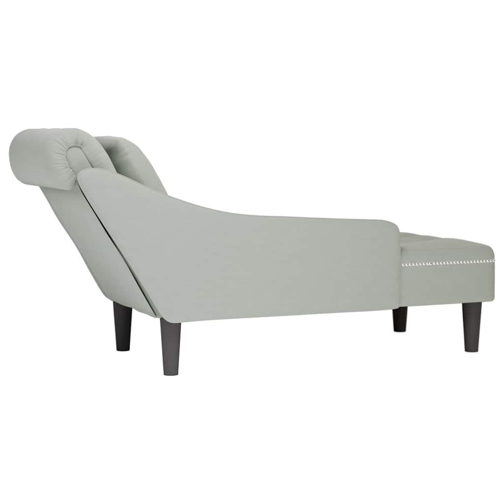 Fauteuil long et coussin et accoudoir droit gris clair velours - XIOS