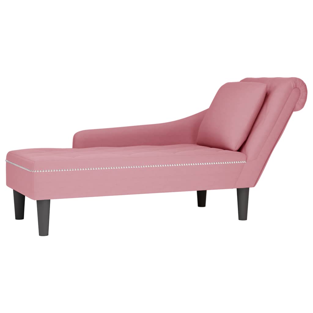 Fauteuil long avec coussin et accoudoir droit rose velours - XIOS
