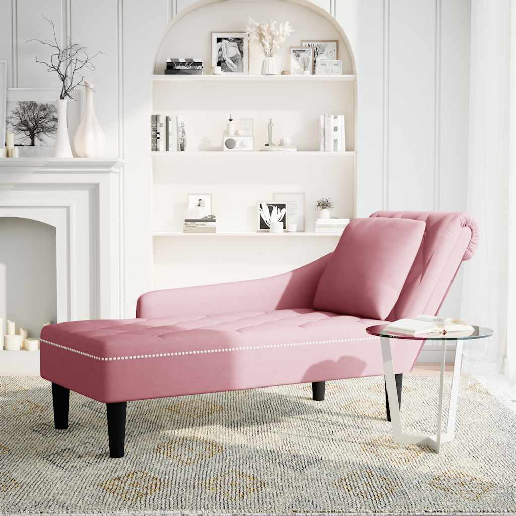 Fauteuil long avec coussin et accoudoir droit rose velours - XIOS