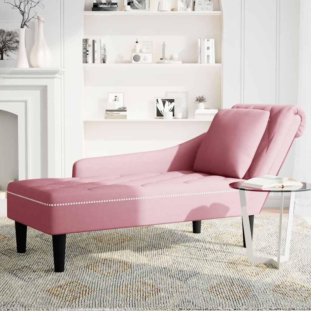Fauteuil long avec coussin et accoudoir droit rose velours - XIOS