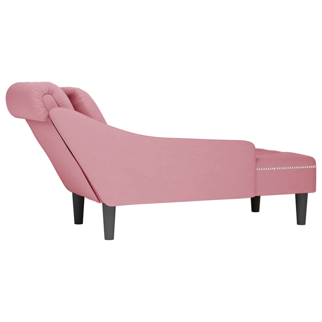 Fauteuil long avec coussin et accoudoir droit rose velours - XIOS