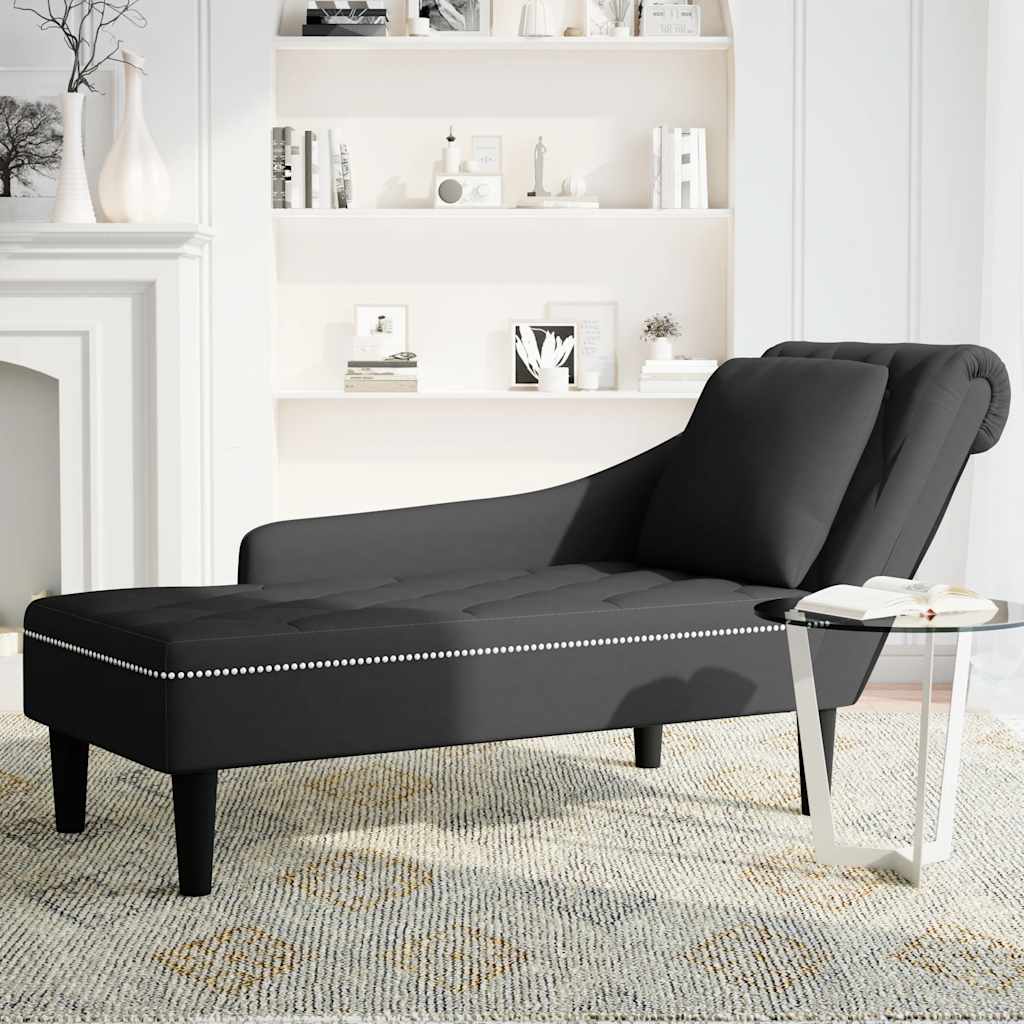 Fauteuil long avec coussin et accoudoir droit noir velours - XIOS