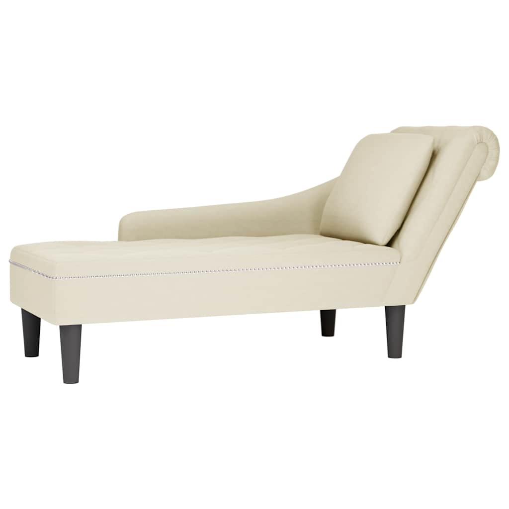 Fauteuil long avec coussin et accoudoir droit crème velours - XIOS