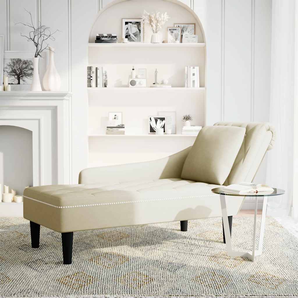 Fauteuil long avec coussin et accoudoir droit crème velours - XIOS