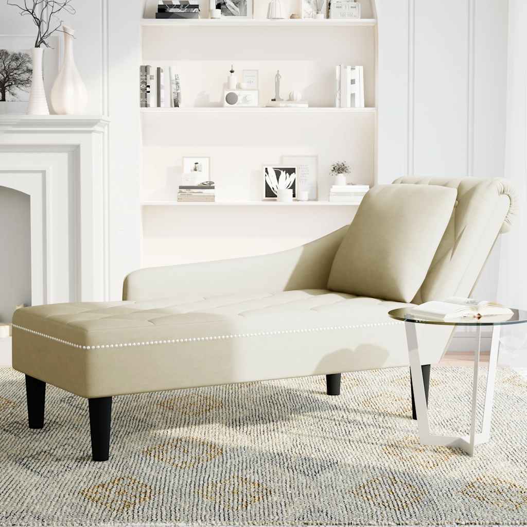 Fauteuil long avec coussin et accoudoir droit crème velours - XIOS