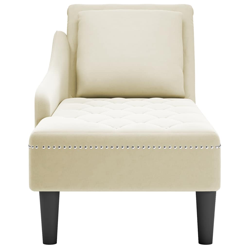 Fauteuil long avec coussin et accoudoir droit crème velours - XIOS