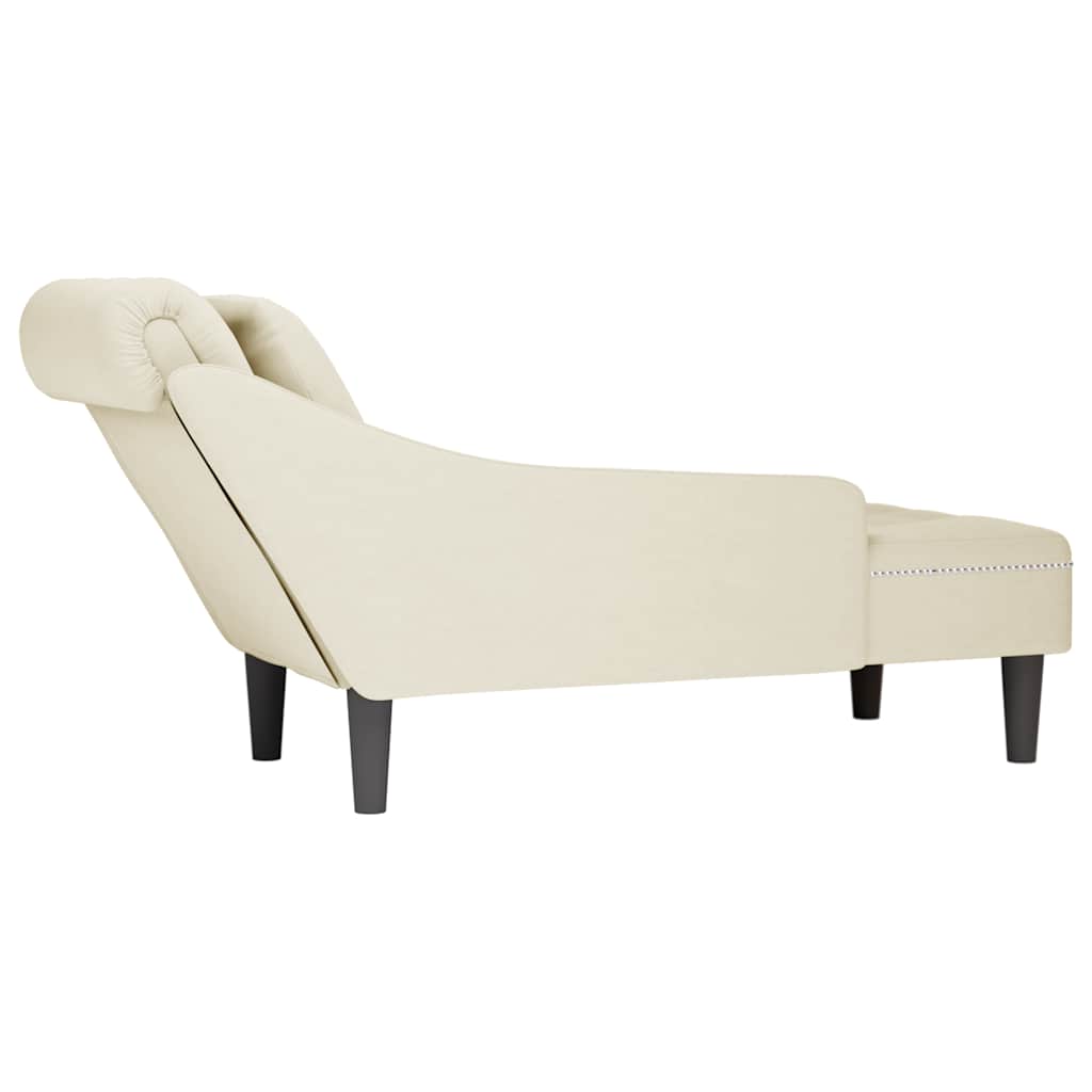 Fauteuil long avec coussin et accoudoir droit crème velours - XIOS