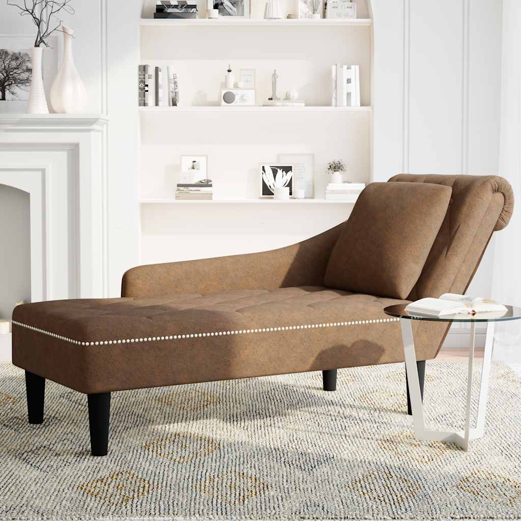 Fauteuil long avec coussin et accoudoir droit marron similicuir - XIOS