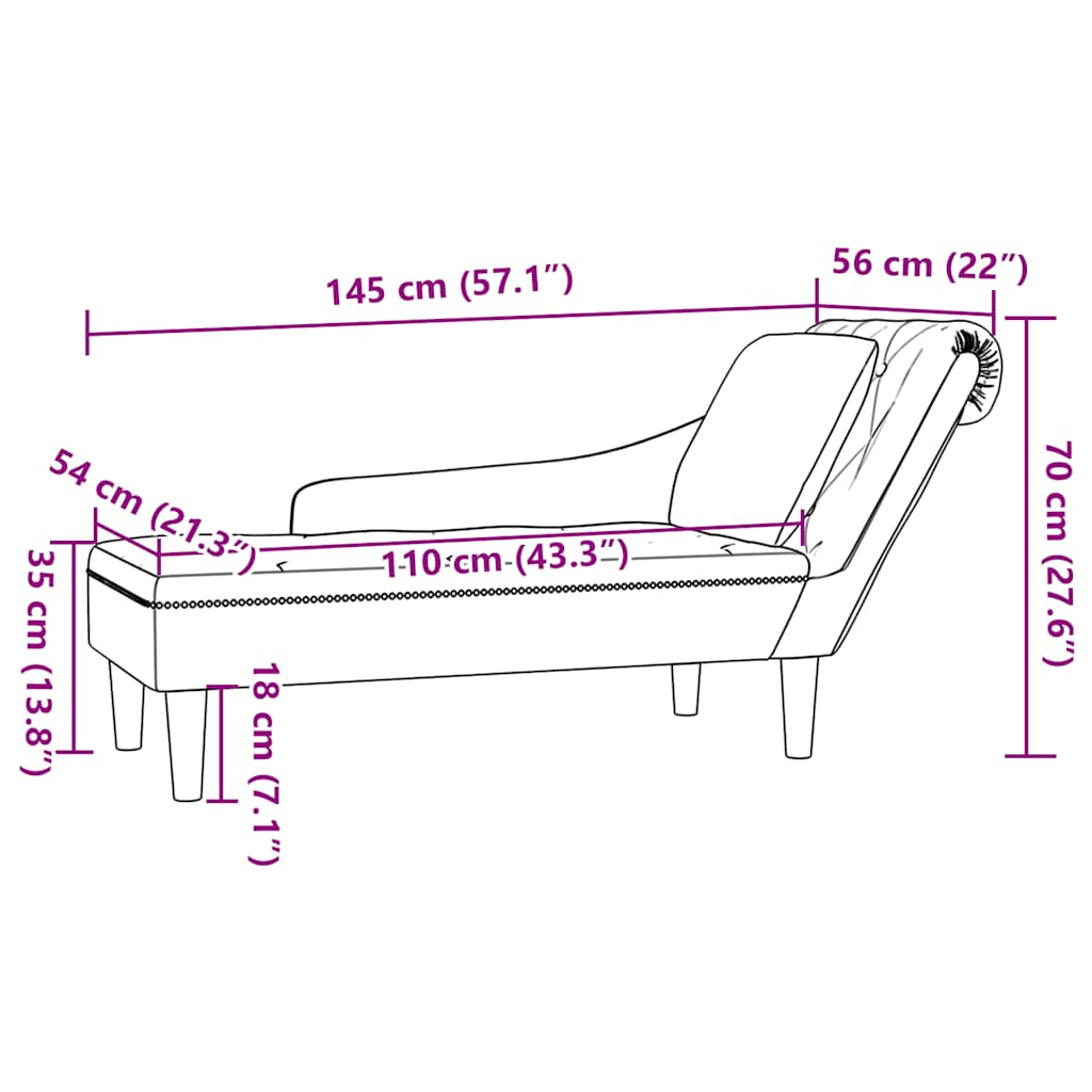Fauteuil long avec coussin et accoudoir droit marron similicuir - XIOS