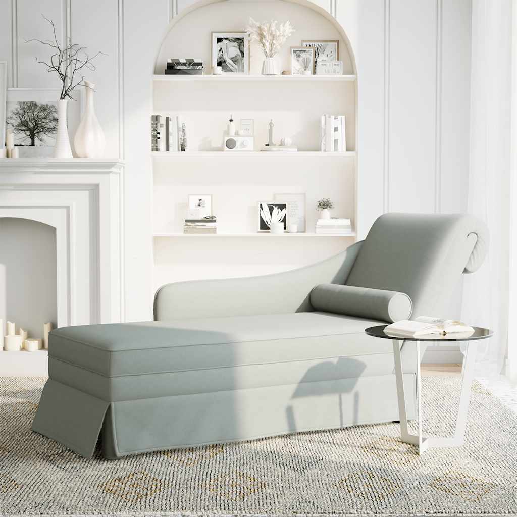 Fauteuil long et traversin accoudoir droit gris clair velours