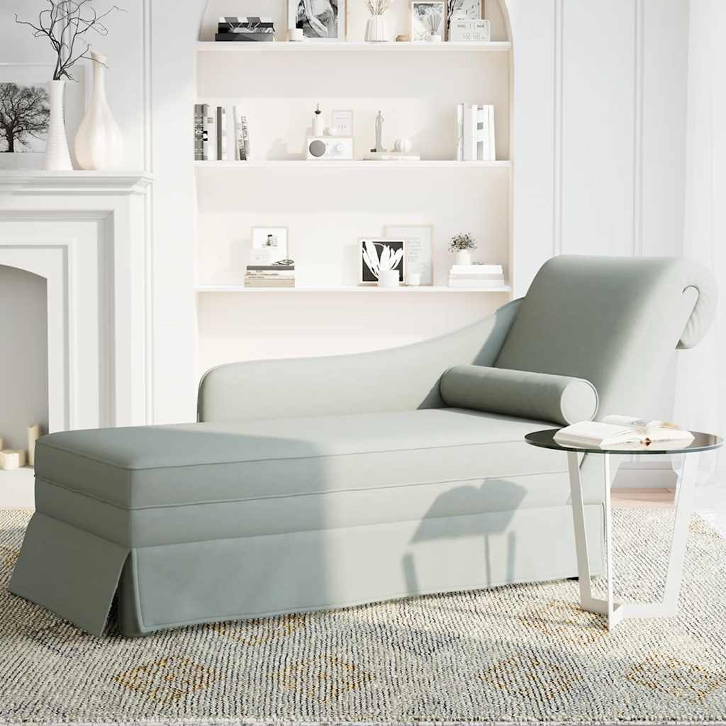 Fauteuil long et traversin accoudoir droit gris clair velours