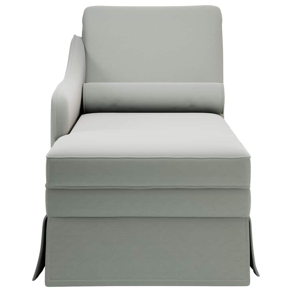 Fauteuil long et traversin accoudoir droit gris clair velours